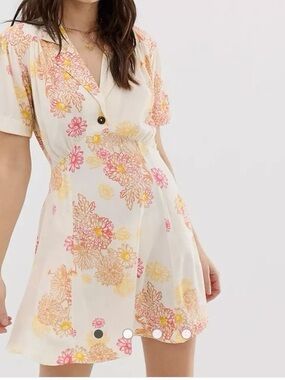 Free People Cream Mini Dress with Pink & Yellow Floral Print